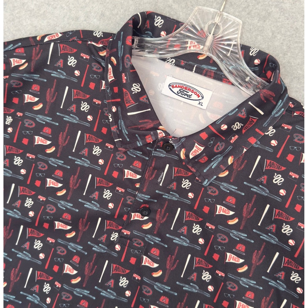 Arizona Diamondbacks Polo Mens XL Black MLB Baseball Cactus Print Sanderson Ford